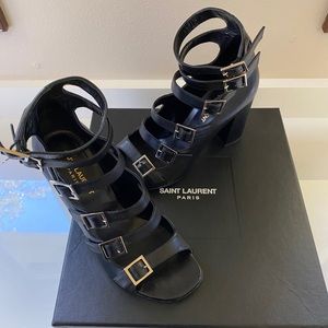 YSL strappy block heel